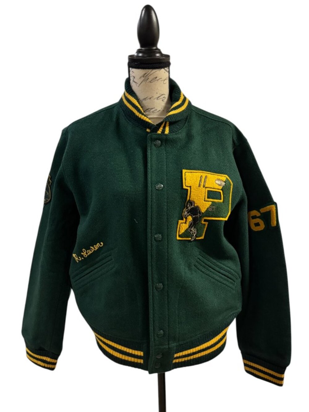 NWT Polo Ralph Lauren Women's Green RL Tigers ’67 Letterman Jacket | Size Large - Picture 2 of 8